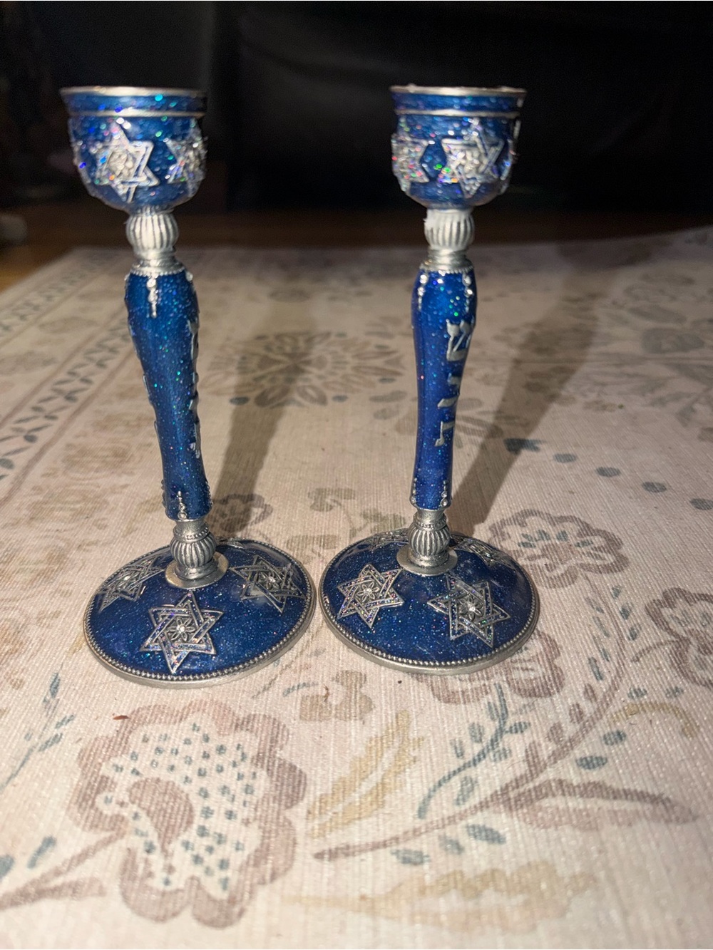 SET OF BLUE EPOXY MAGEN DAVID STAR CANDLE HOLDERS